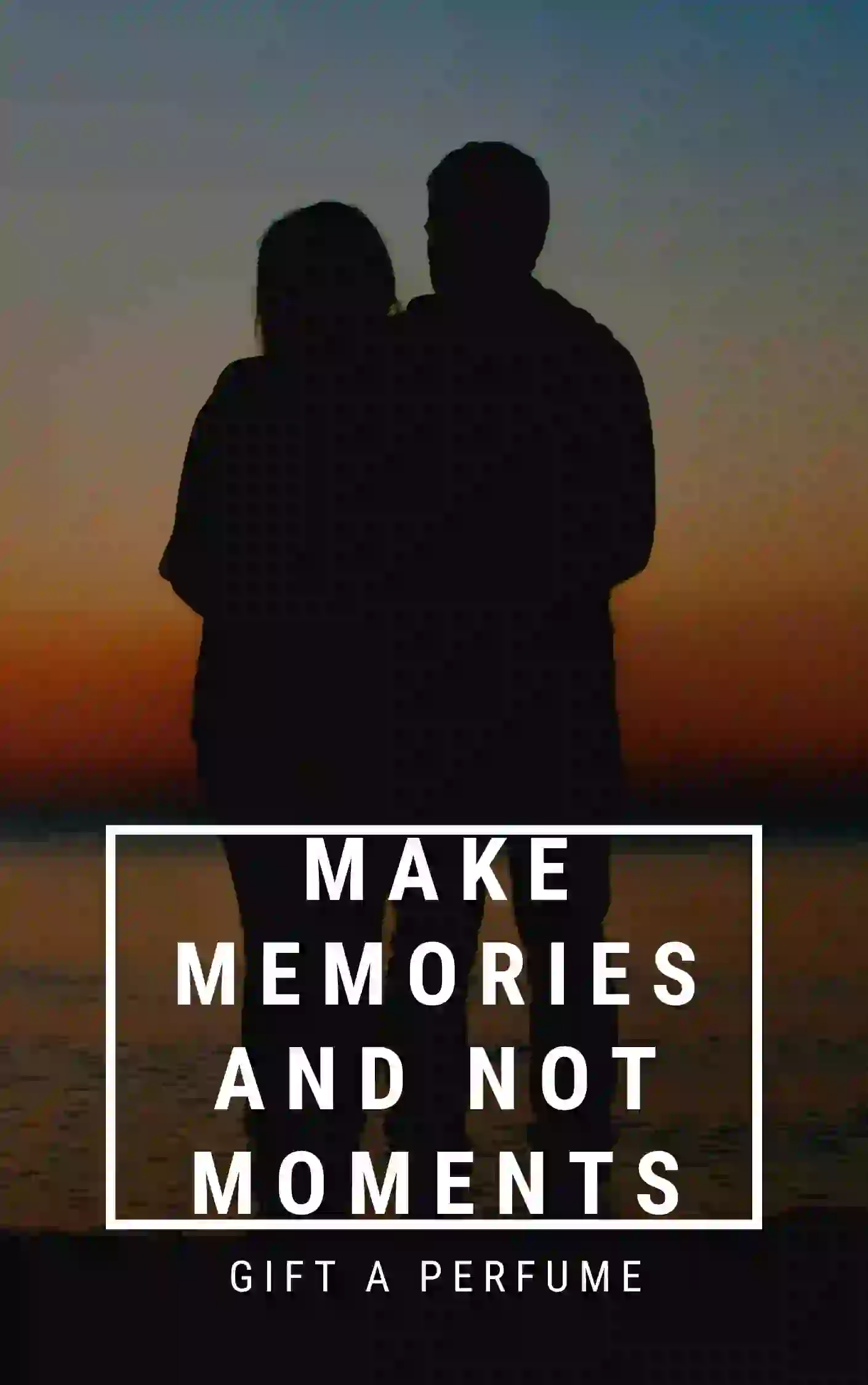 Perfume as a gift makes memories and people associate a smell with a person. The picture shows silhouette of a man and women in a moment.