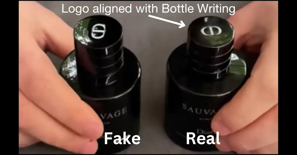 The logo on the cap in case of authenticated bottle of Sauvage Elixir is aligned with the writings on the bottle front