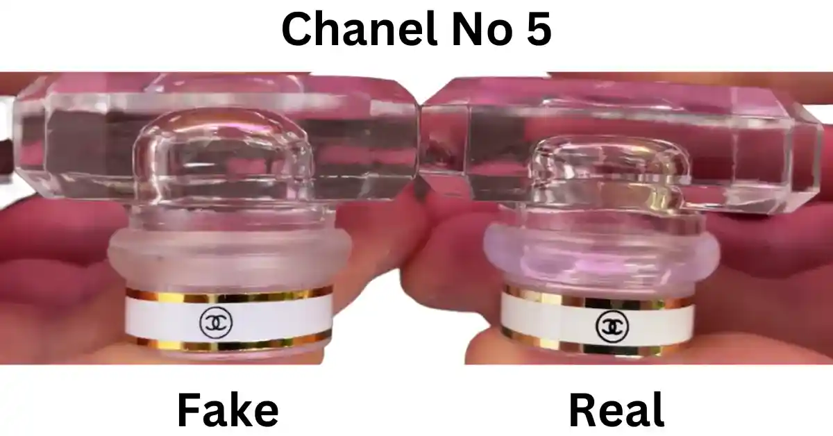 Cap differences of original vs fake Chanel n5 are shown in the picture