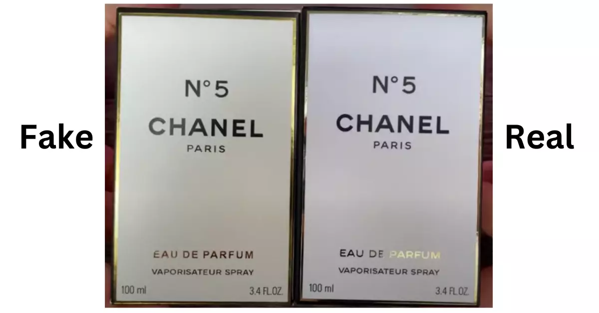 Front box of Chanel No 5 Perfume is shown during review of Original vs Fake N5 perfume by Chanel