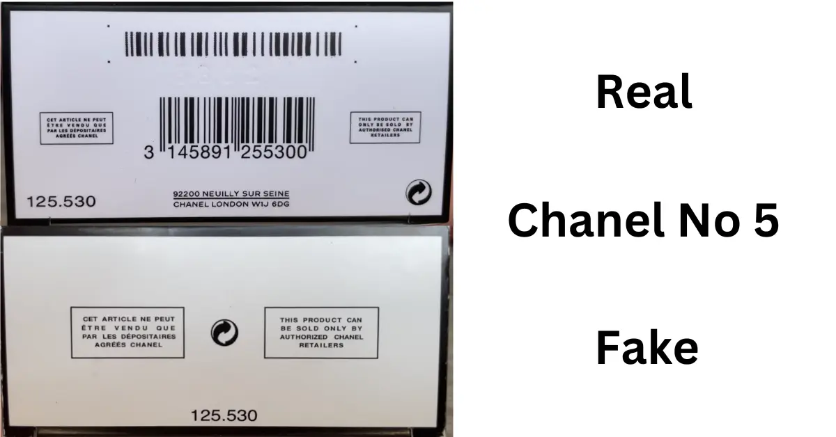 underside picture of box of original vs fake Chanel n5 perfume