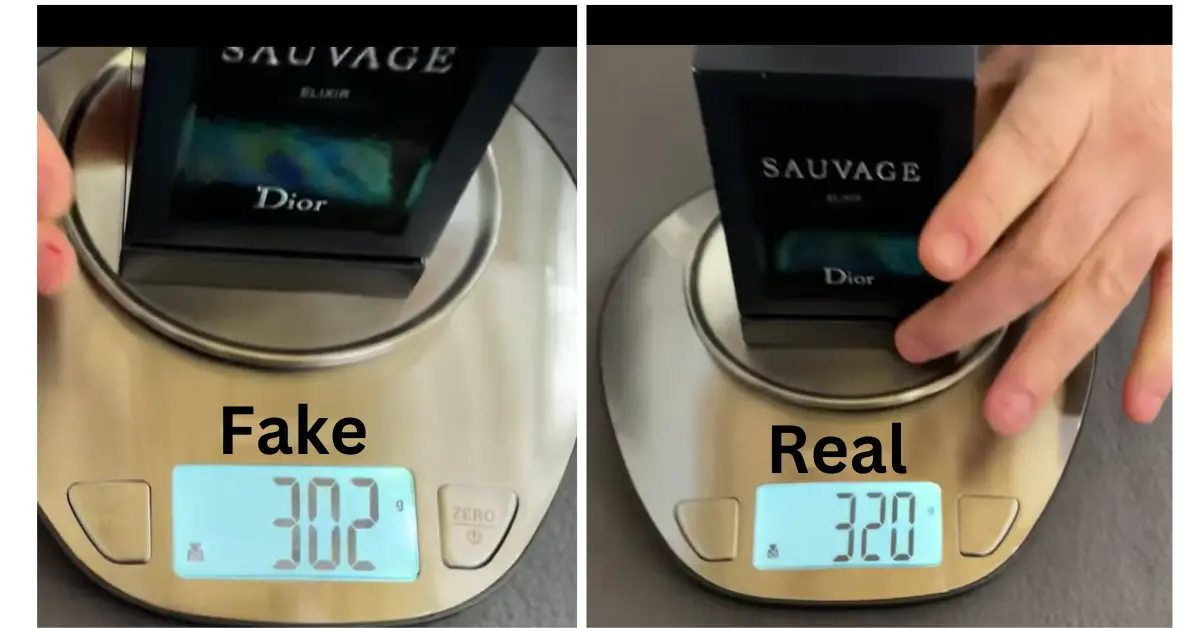 Weight of fake Dior Sauvage is 302 grams vs the real one which is 320 grams