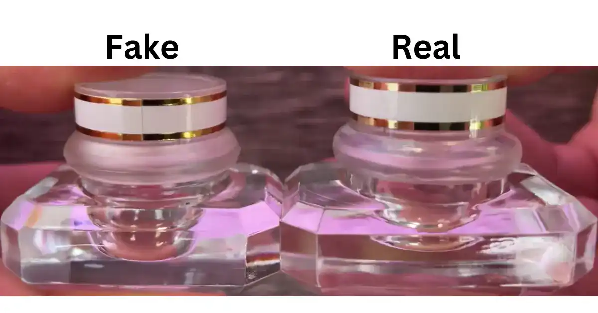 Cap of original and fake Chanel no 5 perfume is shown in the picture