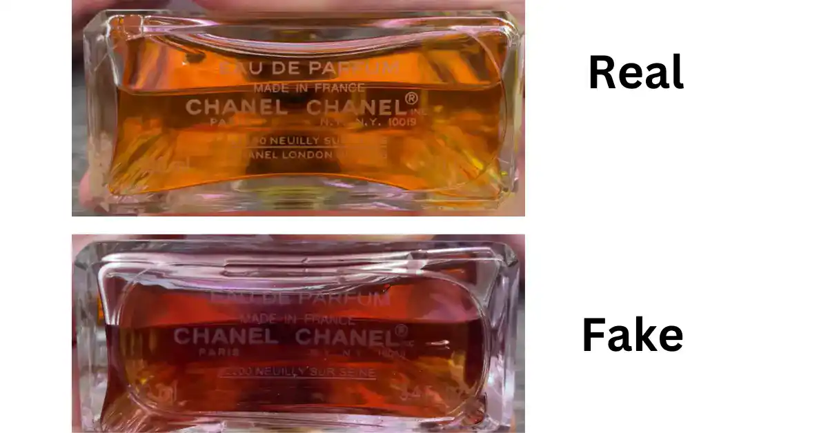 underside of bottle of original vs fake Chanel N5 perfume