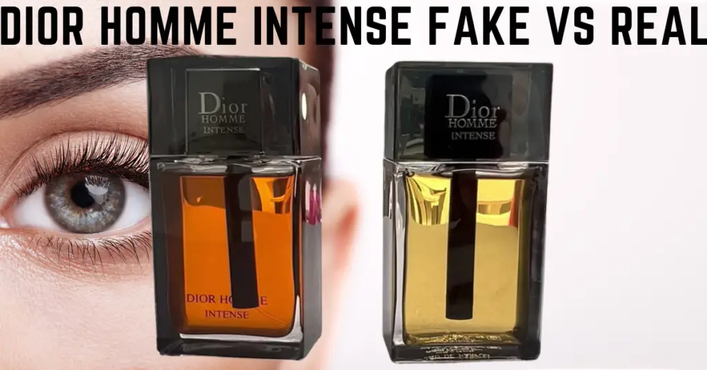 the image shows the real and fake dior homme intense bottles side by side