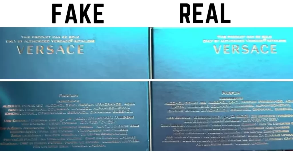 counterfeit vs original versace eros box backside differences are shown in the picture