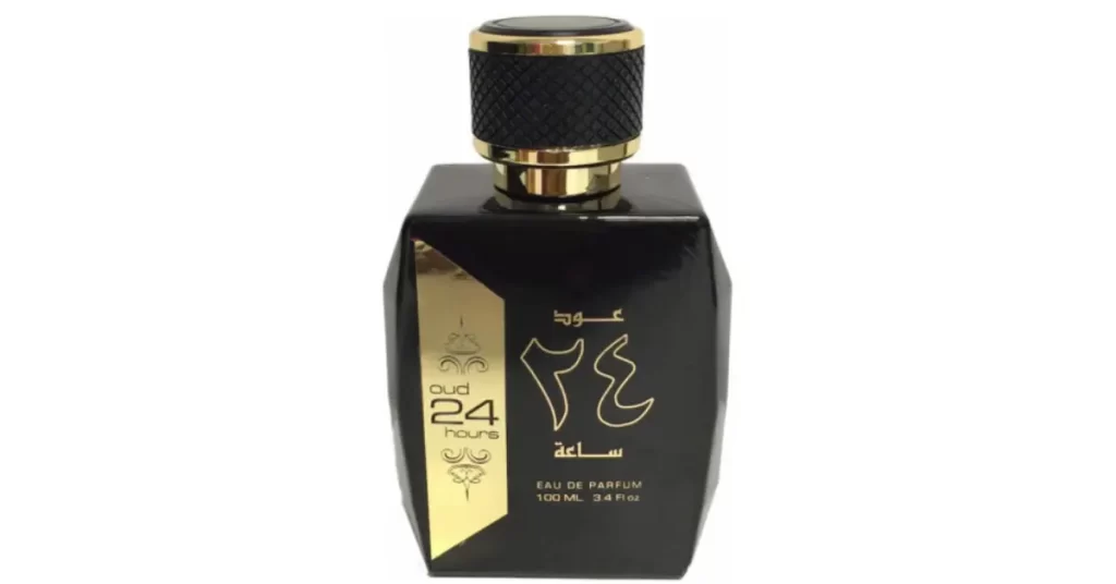 the picture shows a bottle of oud 24 hours perfume by Ard - Al Zafran